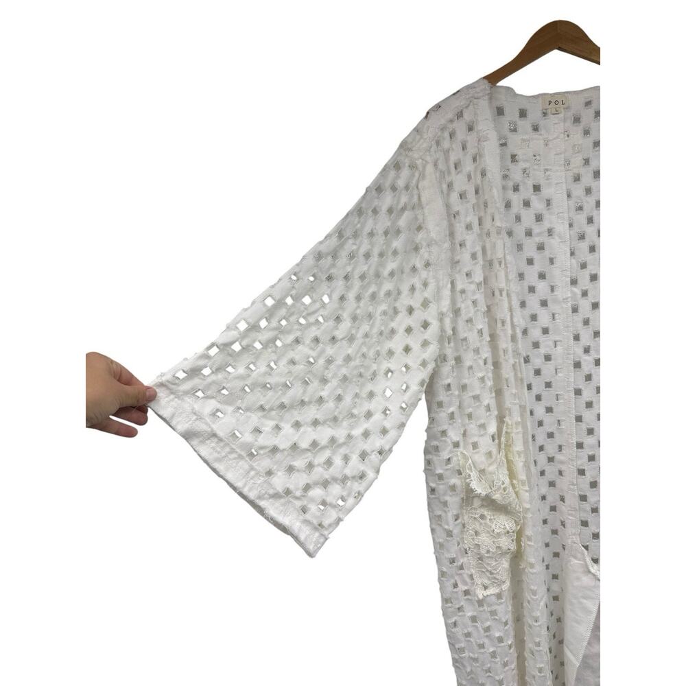 POL boutique Cream Open Knit Long Duster Kimono Cardigan White Cream Lace L - Picture 6 of 8